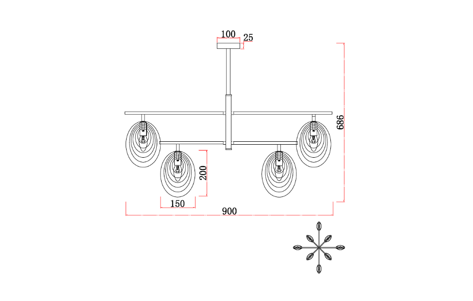 Люстры - изображение №6 "Потолочная люстра Media D900*H685 8*E14*60W"  на www.Angstrem-mebel.ru