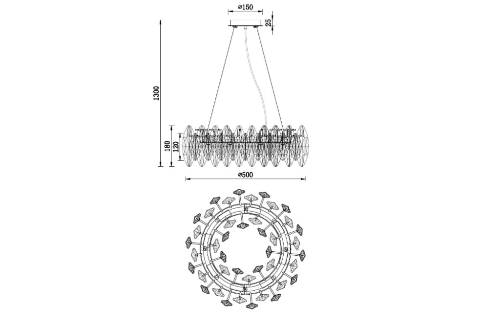 Люстры - изображение №10 "Подвесная люстра Glans D500*H210/1300 8*E14*40W"  на www.Angstrem-mebel.ru