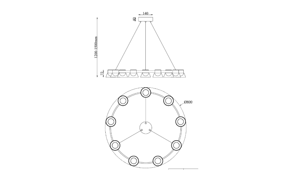 Люстры - изображение №8 "Подвесная люстра Twix D800*H1200/1500 9*LED*5.5W"  на www.Angstrem-mebel.ru