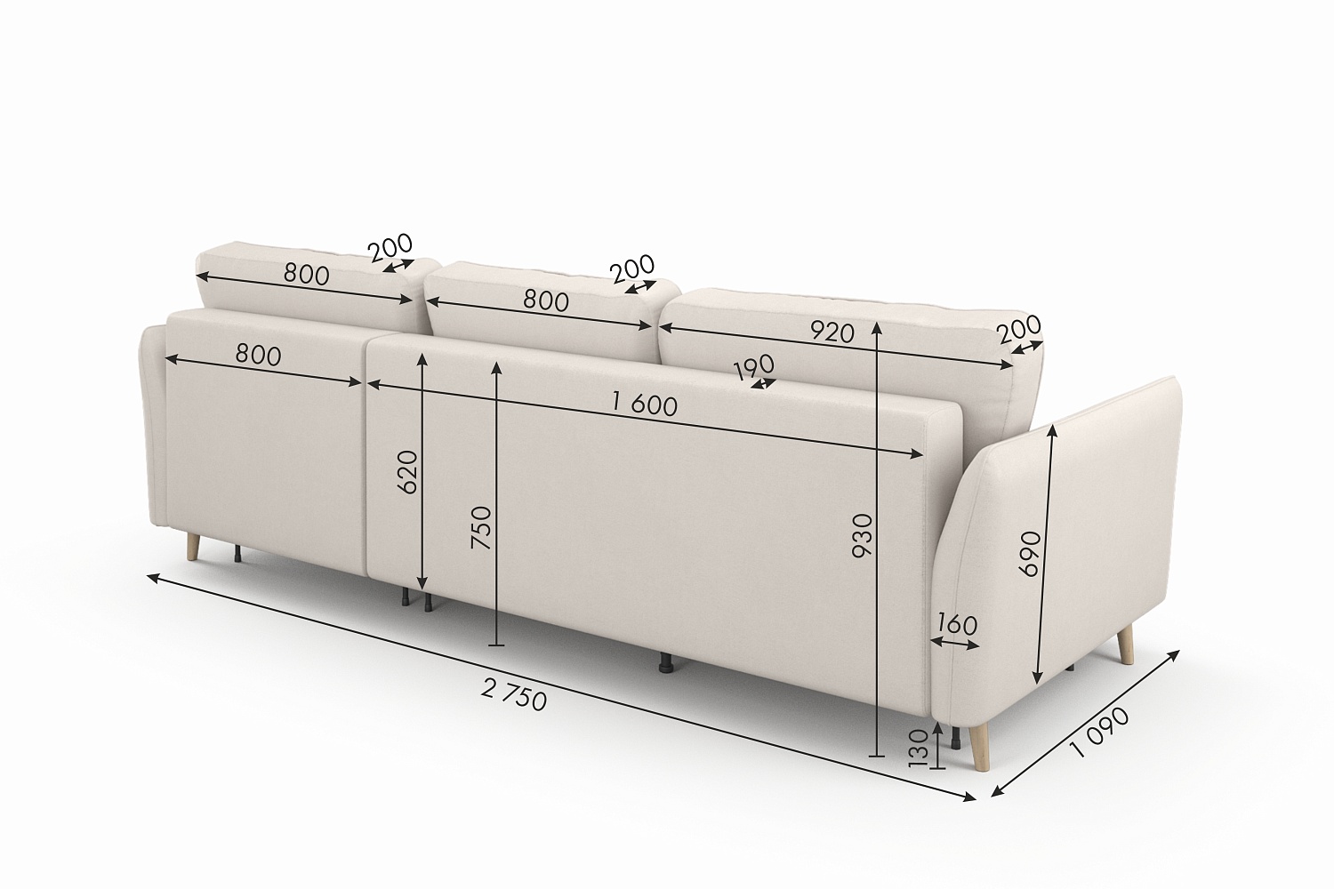 Угловые диваны - изображение №11 "Диван АННИКА NEW 3-х местный с оттоманкой и светлыми опорами"  на www.Angstrem-mebel.ru