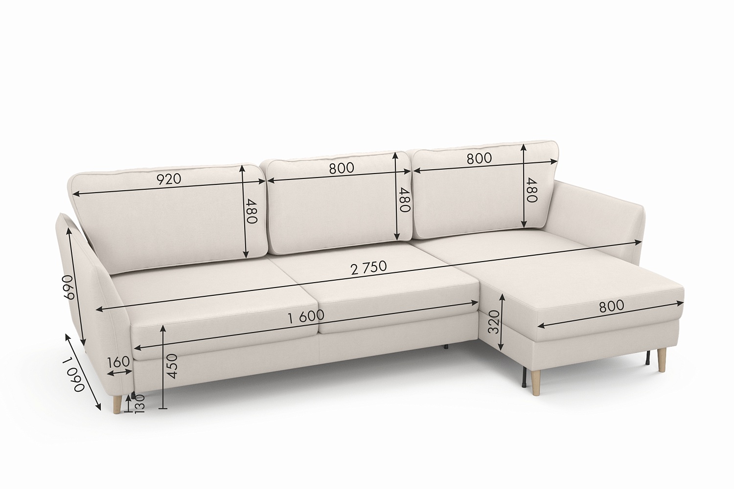 Угловые диваны - изображение №13 "Диван АННИКА NEW 3-х местный с оттоманкой и светлыми опорами"  на www.Angstrem-mebel.ru